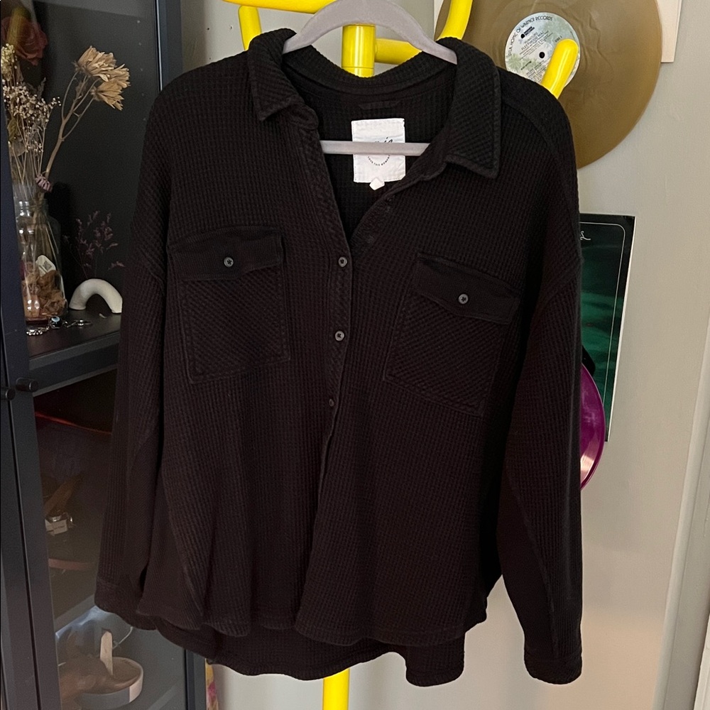 Aerie Black Waffle Knit Top